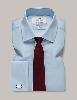 2Картинка Мужская рубашка Hawes & Curtis Plain Blue Twill Slim Fit Shirt Double Cuff